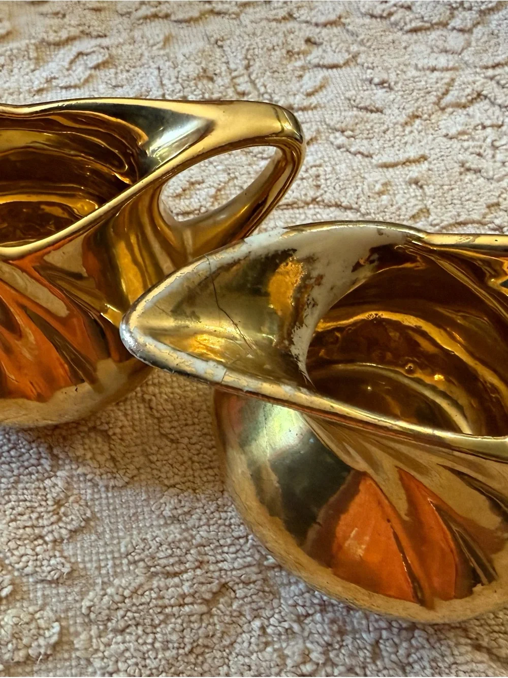 Pair of Decorative Gold Ceramic Creamer and Sugar